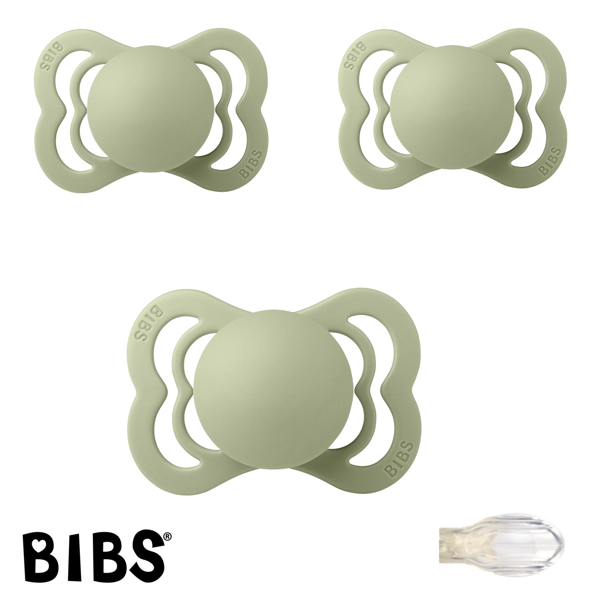  Bibs Supreme Schnuller mit Namen, Symmetrisch, Silikon, Gr.1, Sage, 3\'er Pack
