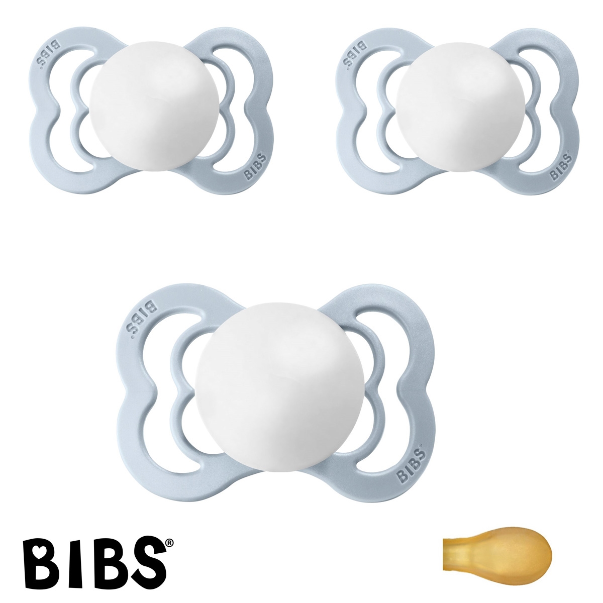Bibs Supreme Schnuller mit Namen, Symmetrisch Latex Gr. 1, 3 Babyblue, 3\'er Pack