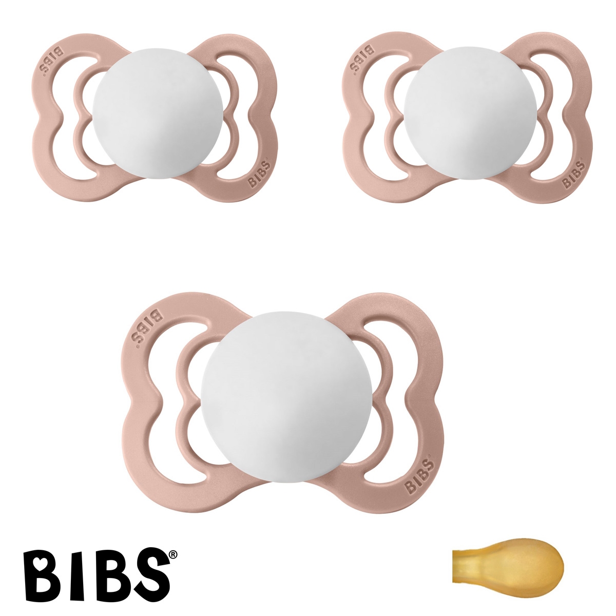 Bibs Supreme Schnuller mit Namen, Symmetrisch Latex Gr. 1, 3 Blush, 3\'er Pack