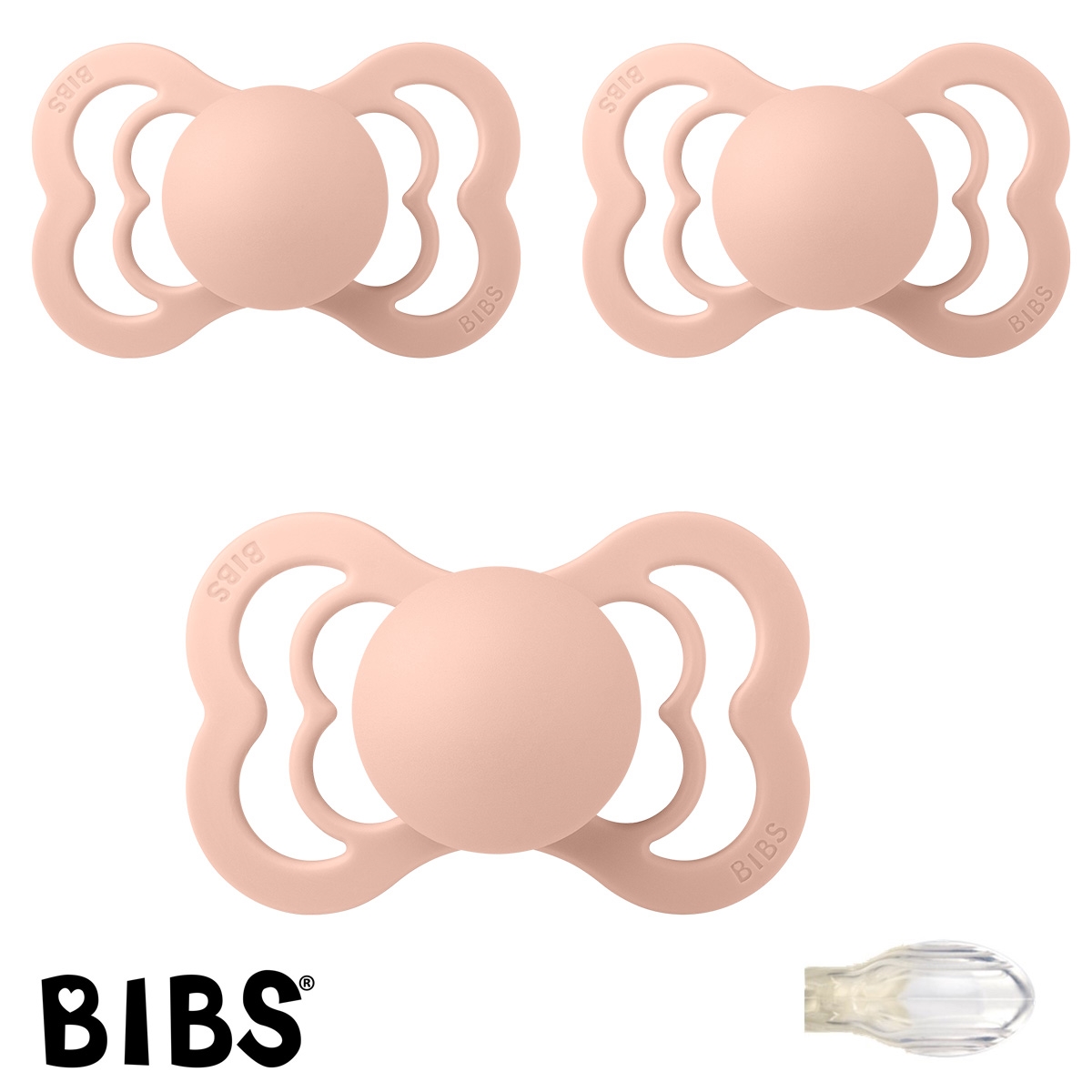 BIBS Supreme Schnuller mit Namen, Gr. 2, 3 Blush, Symmetrisch Silikon, 3\'er Pack