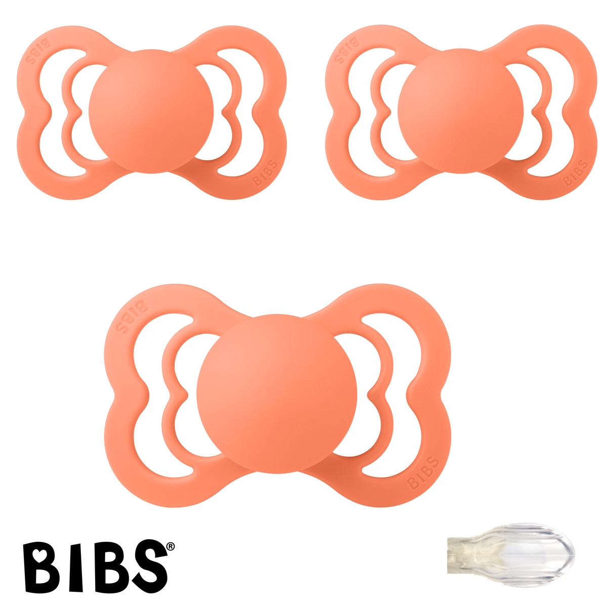 BIBS Supreme Schnuller mit Namen, Gr. 2, 3 Papaya, Symmetrisch Silikon, 3\'er Pack