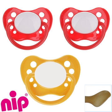 Nip Schnuller mit Namen, Anatomisch, Latex, Gr. 2, 2 rote + 1 gelb (3er Pack)