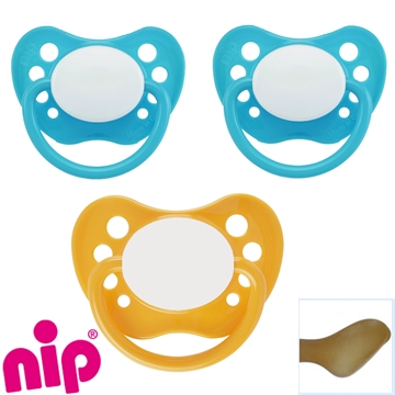 Nip Schnuller mit Namen, Anatomisch, Latex, Gr. 2, 2 türkis + 1 gelb (3er Pack)