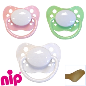 Nip Schnuller mit Namen, Anatomisch, Latex, Gr. 2, 1 rosa + 1 hellgrün + 1 weiß (3er Pack)