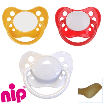 Nip Schnuller mit Namen, Anatomisch, Latex, Gr. 2, 1 gelb + 1 weiß + 1 rot (3er Pack)