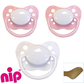 Nip Schnuller mit Namen, Anatomisch, Latex, Gr. 2, 2 rosa + 1 weiß (3er Pack)