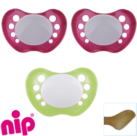 Nip Schnuller mit Namen, Anatomisch, Latex, Gr. 2, 2 pearly magenta + 1 pearly green (3er Pack)