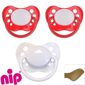 Nip Schnuller mit Namen, Anatomisch, Latex, Gr. 2, 2 rot + 1 weiß (3er Pack)