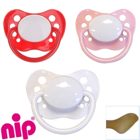 Nip Schnuller mit Namen, Anatomisch, Latex, Gr. 2, 1 rot + 1 rosa + 1 weiß (3er Pack)