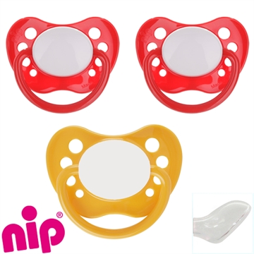 Nip Schnuller mit Namen, Anatomisch, Silikon, Gr. 2, 2 rote + 1 gelb (3er Pack)