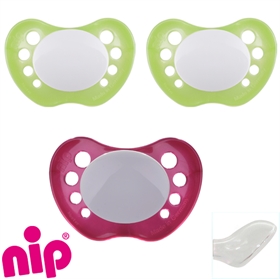 Nip Schnuller mit Namen, Anatomisch, Silikon, Gr. 2, 2 pearly green + 1 pearly magenta (3er Pack)