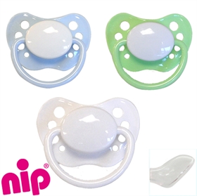 Nip Schnuller  mit Namen, Anatomisch, Silikon, Gr. 2, 1 hellblau + 1 hellgrün + 1 weiß (3er Pack)