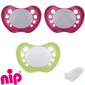 Nip Schnuller mit Namen, Anatomisch, Silikon, Gr. 2,  2 pearly magenta + 1 pearly green (3er Pack)