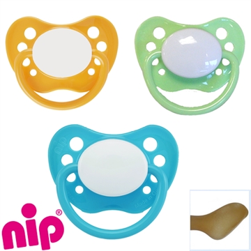 Nip Schnuller mit Namen, Anatomisch, Latex, Gr. 2, 1 gelb + 1 grün + 1 türkis (3er Pack)