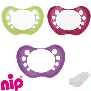 Nip Schnuller mit Namen, Anatomisch, Silikon, Gr. 2, 1 pearly green + 1 pearly magenta + 1 pearly purple (3er Pack)