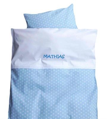 Babybettwäsche mit Namen, Sterne, Nørgaard Madsen, hellblau, 80/80 cm